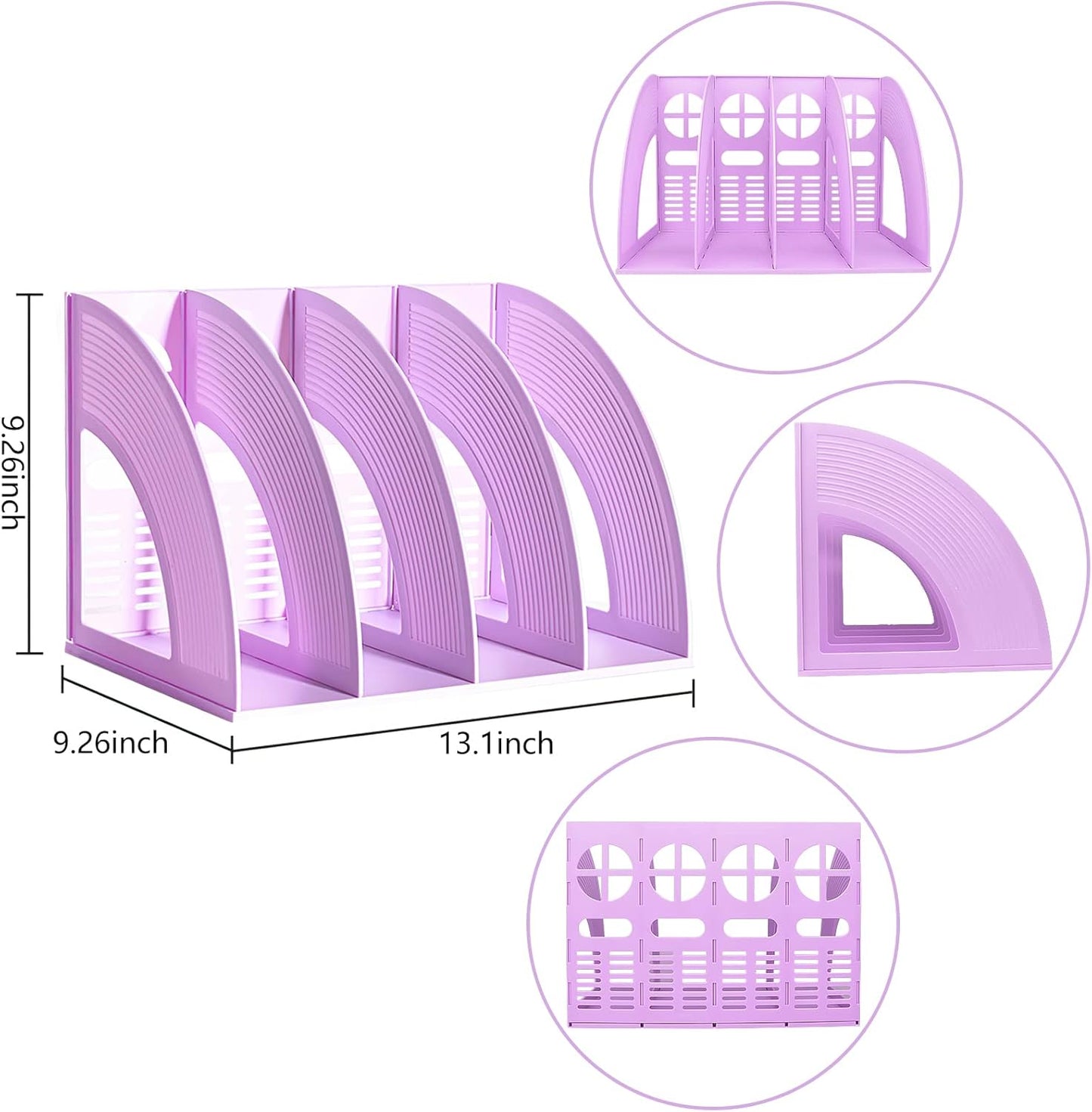Marte Vanci Magazine File Holder Vertical PP Folder Book Desktop Organizer Plastic Storage Sturdy Vertical 4 Section Folder (Purple)