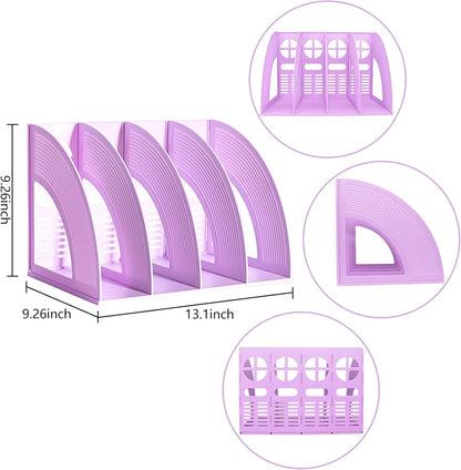 Marte Vanci Magazine File Holder Vertical PP Folder Book Desktop Organizer Plastic Storage Sturdy Vertical 4 Section Folder (Purple)