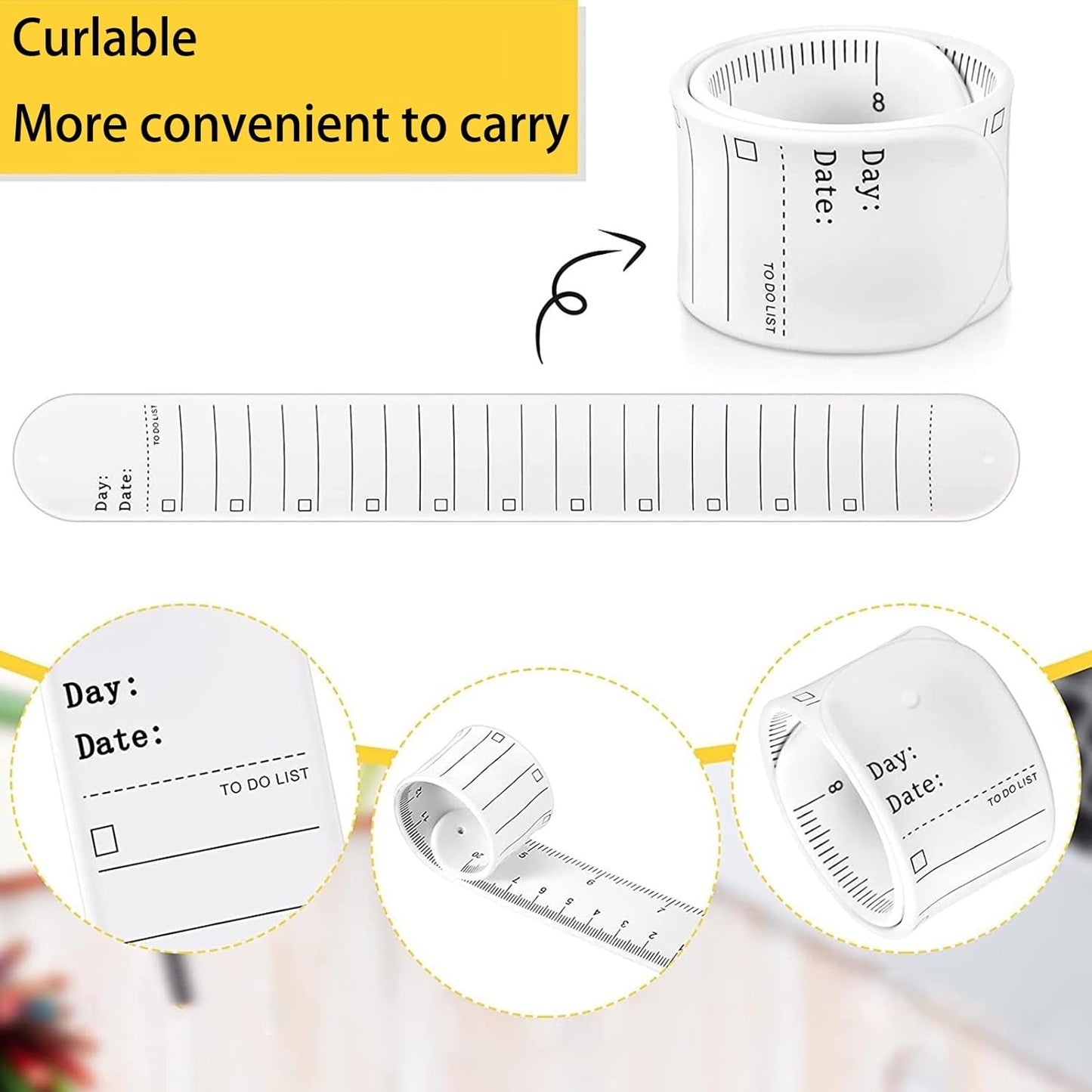 Wrist Notepad 6-Pack, Silicone Memo Wristbands, Reusable Reminder Bracelet Erasable Write-On Band, Waterproof Notepad Wristbands for Daily Tasks Lists