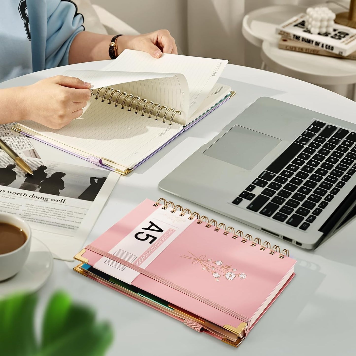 Hardcover Spiral Notebooks 8.5" X 11" Note Taking 5 Subject Notebook College Ruled with Dividers 240 Pages 100GSM Aesthetic Spiral Notebook for Work School Cute Journals for Women Writing