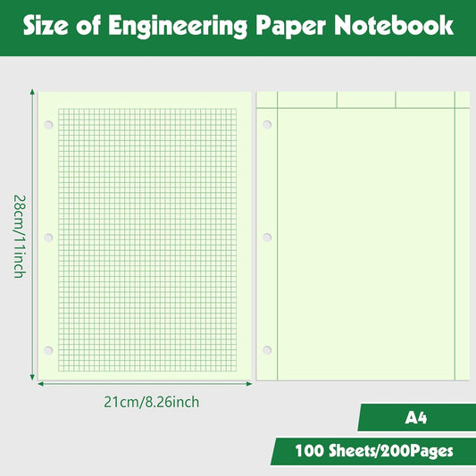 BESARME 4 Pack Engineering Paper Notebook A4 Graph Paper Notebook 3-Hole Punched Computation Pad Grid Notebooks for Engineering, 100 Sheets
