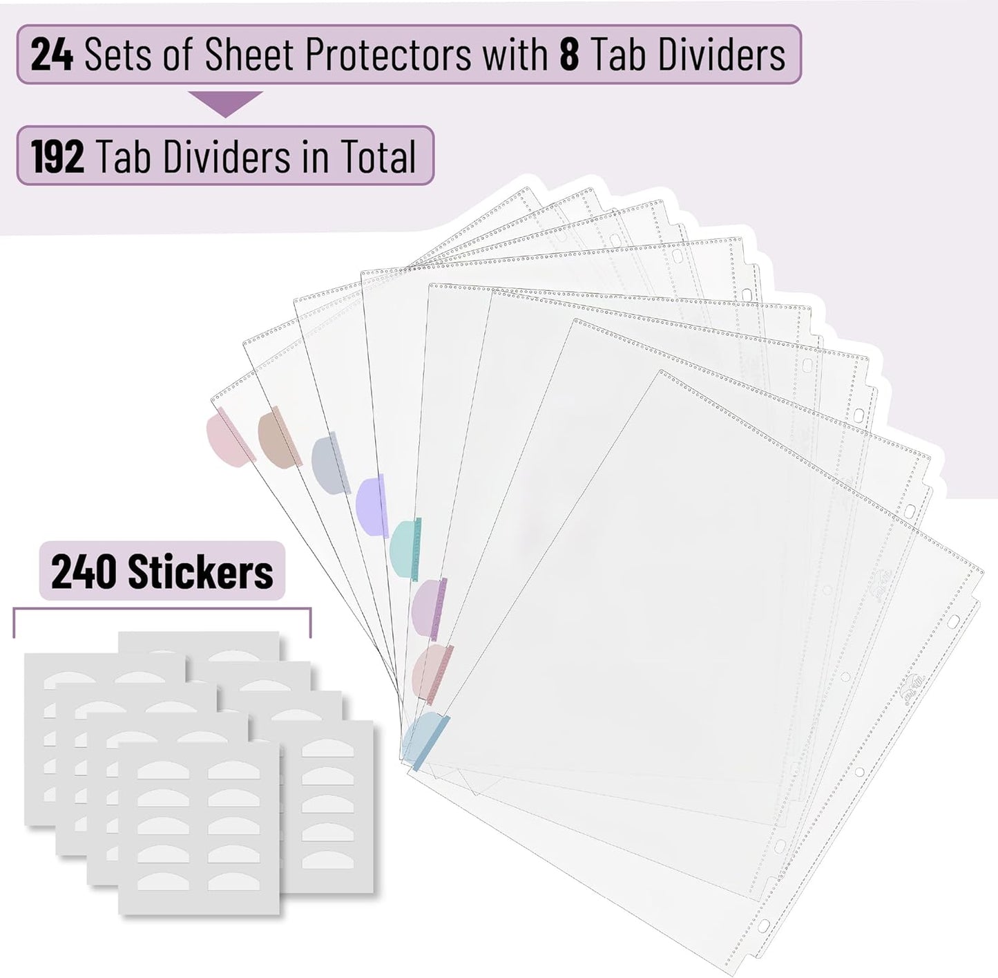 Mr. Pen- Clear Sheet Protectors with Tabs, 8.5x11 Inches, 8 Tabs, 2 Sets, Durable Clear Plastic Dividers for 3 Ring Binders, Insertable Index Page Divider with Multicolor Tabs