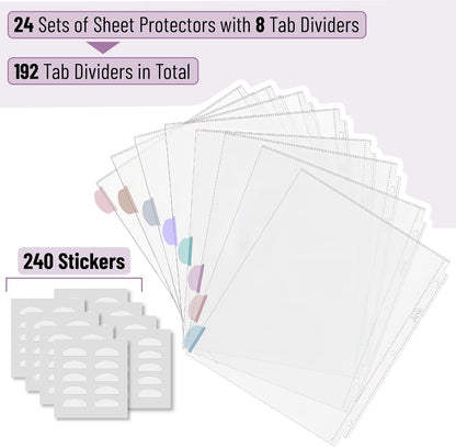 Mr. Pen- Clear Sheet Protectors with Tabs, 8.5x11 Inches, 8 Tabs, 2 Sets, Durable Clear Plastic Dividers for 3 Ring Binders, Insertable Index Page Divider with Multicolor Tabs