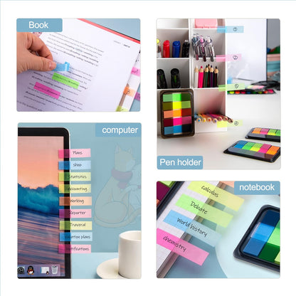 Golcellia Fluorescent Translucent Sticky Note Flags, 1200 Pcs Total, Pack of 10 Color Tabs, Arrow Index Tabs, Page Flag Markers