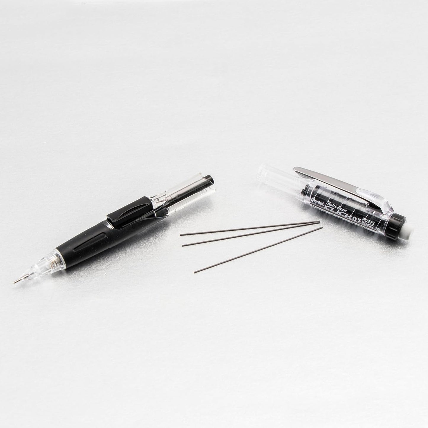 Pentel Twist Erase CLICK Mechanical Pencil, Pack of 12, (0.5mm), Clear Barrel, Black Grip, Box of 12 (PD275TA)