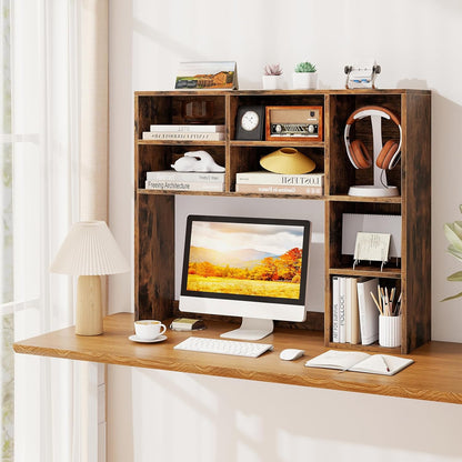Tangkula Desktop Bookshelf, Countertop Storage Hutch with 5 Shelves for Computer Desk, Desk 3-Tier Display Rack, Multipurpose Wood Desktop Hutch Storage Organizer for Dorm Office Home