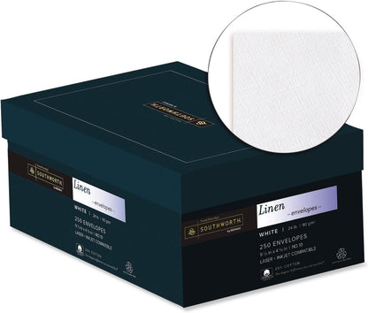 Southworth FSC Certified 55% Recycled 25% Cotton Linen Business Envelopes, #10 (4 1/8in x 9 1/2in), 24 Lb, Ivory, Box Of 250, J564-10