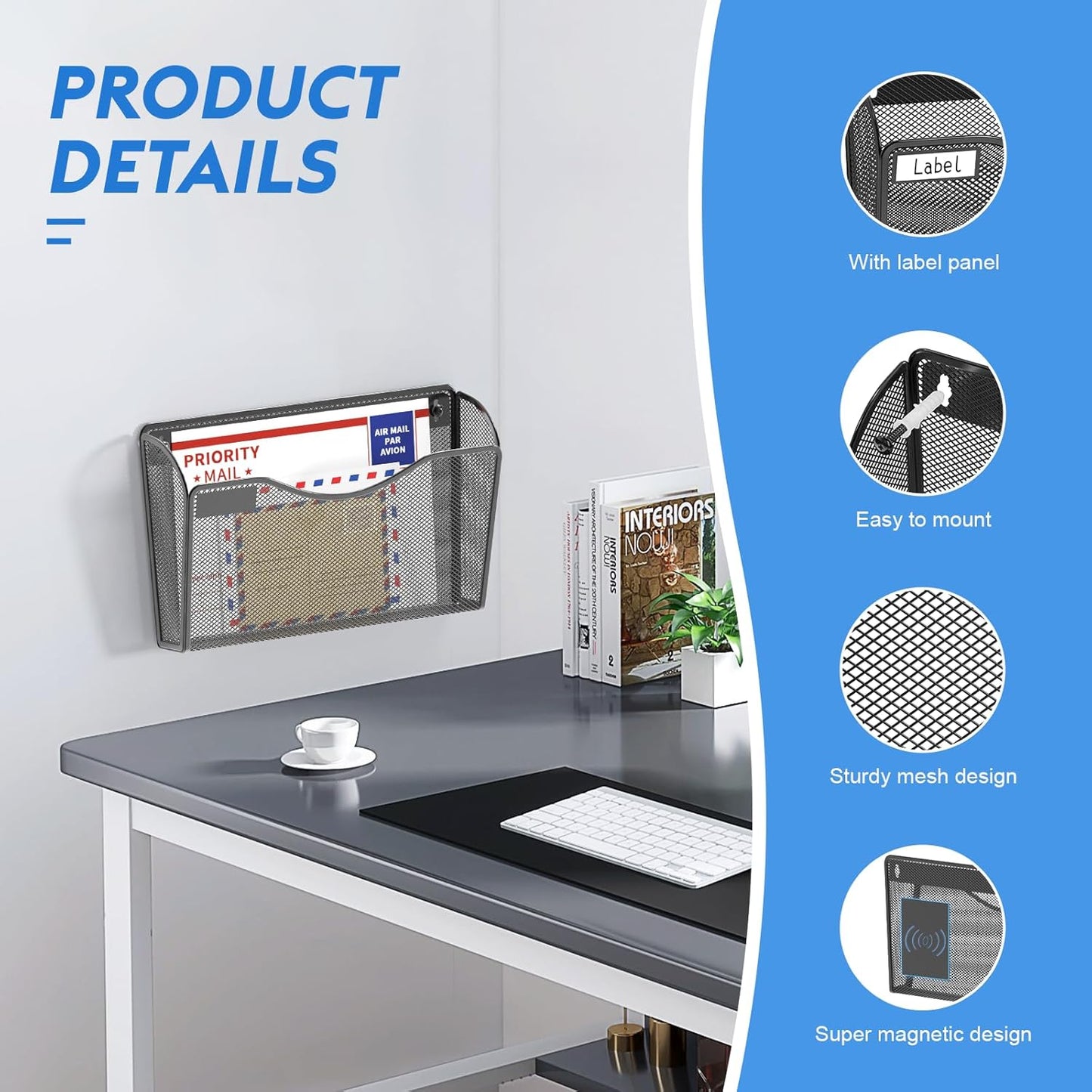 samstar 6 Pack Mesh Wall Mounted File Holder Metal Wall File Pocket Mail Organizer for Office/Home(with Label Panel)