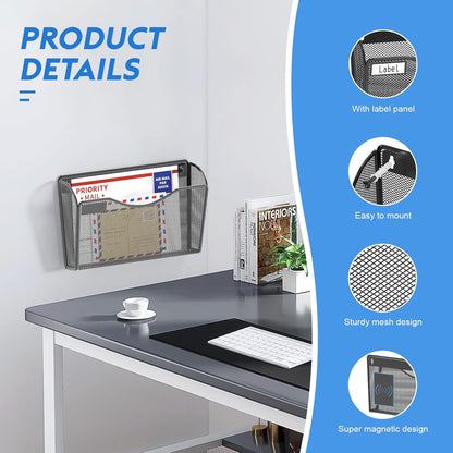 samstar 6 Pack Mesh Wall Mounted File Holder Metal Wall File Pocket Mail Organizer for Office/Home(with Label Panel)