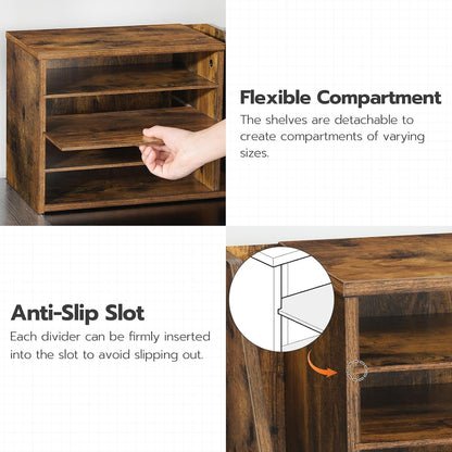 HOOBRO Mail Sorter, Literature Organizer with Adjustable Shelves, Paper Organizer for Office, Home, Wood Countertop File Holders, Mails, Magazines, Rustic Brown FG41WF01