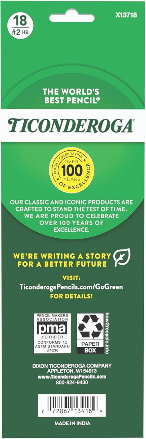 Ticonderoga Wooden Pencils, Pre-Sharpened, 2 HB Soft, Pastel Colors, 18 Count