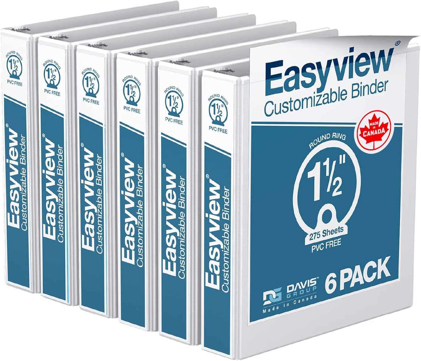 Easyview Premium 3-Ring Binders with Clear-View Covers and Round Rings, Binders for School or Office, 1 Inch, Pack of 6, Navy Blue