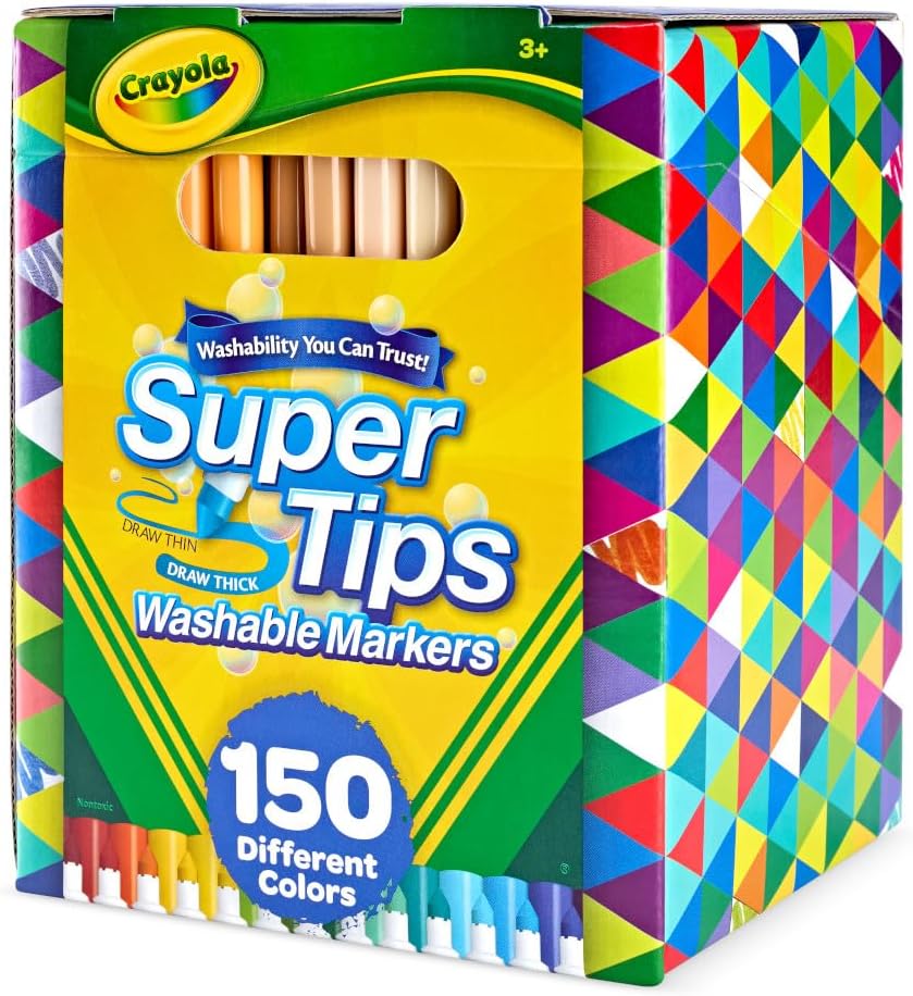 Crayola Super Tips Marker Set (100ct), Fine Point Washable Markers, Drawing Markers for Kids & Adults, Create Thick & Thin Lines, Art Supplies, Ages 3+