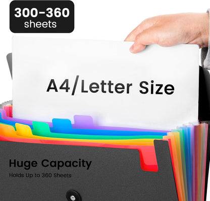 5-Pack 13-Pocket Expanding File Folder, Accordion File Organizer with Labels, Fits Letter Size & A4 Paper, for Home Office School College Supplies