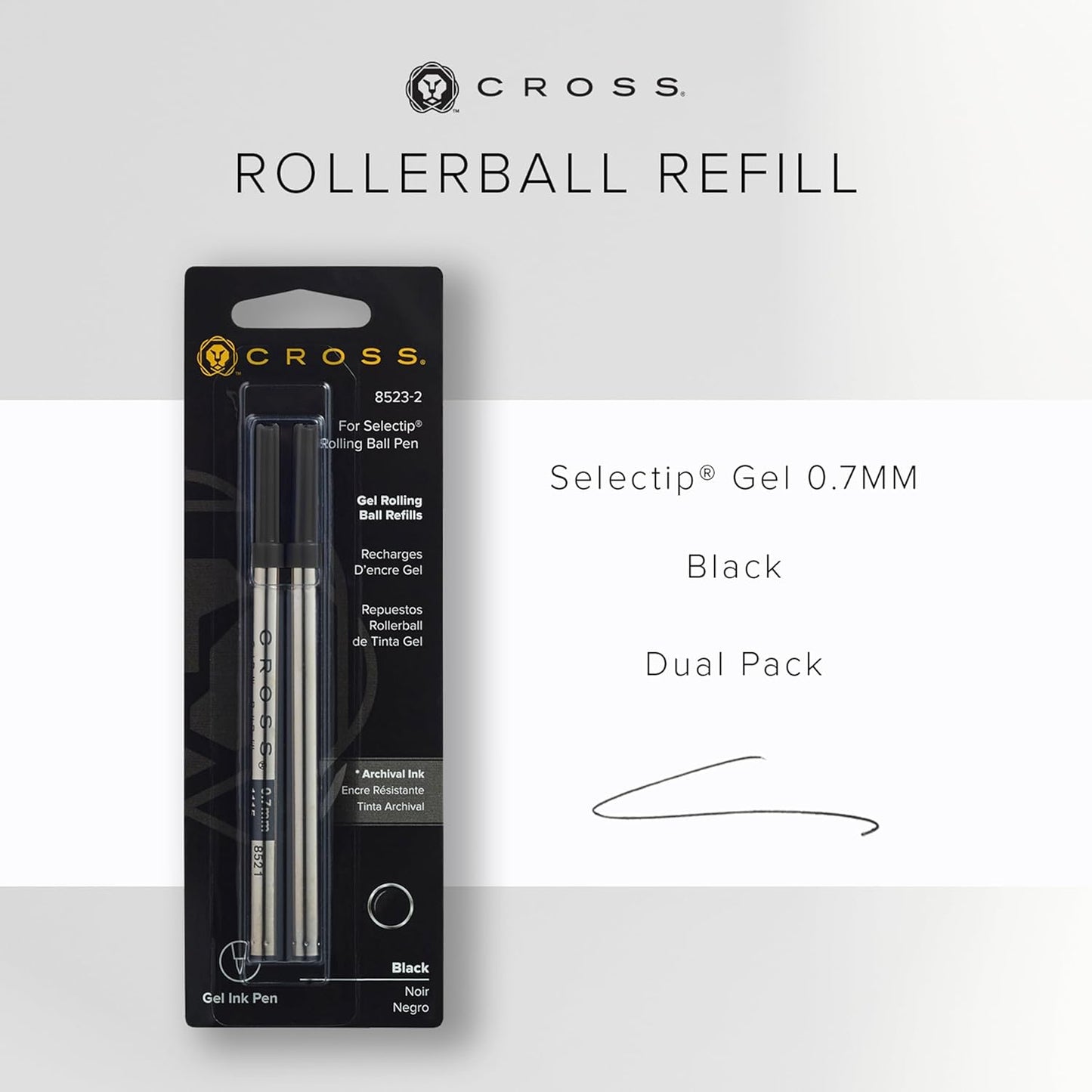 Cross Selectip Gel Rollerball Pen Refill, Medium Point, Black, 2-Pack (8523-2)