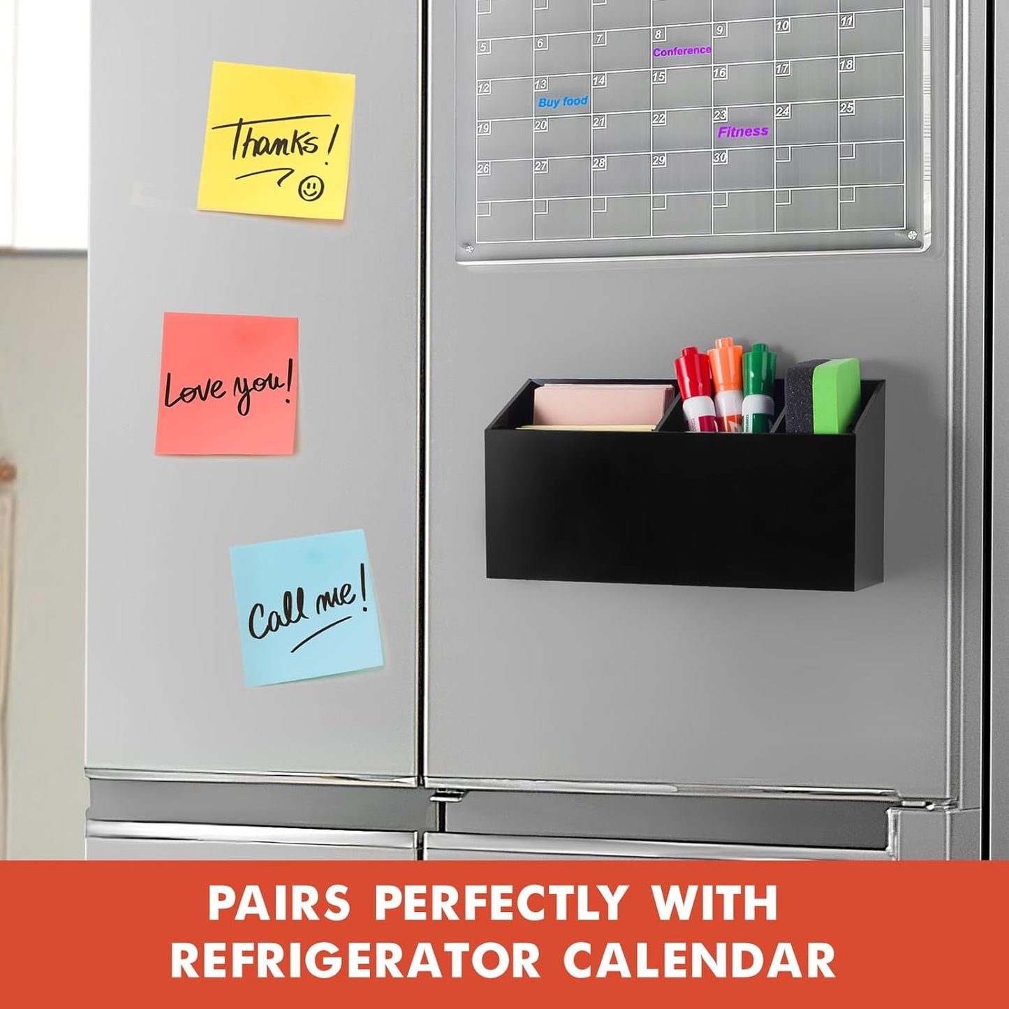Magnetic Dry Erase Marker Holder, Acrylic Magnet Pen Holder for Whiteboard, Refrigerator, Magnetic Fridge Organizer for Office, Classroom, Whiteboard Maker Holder, Locker Organizer