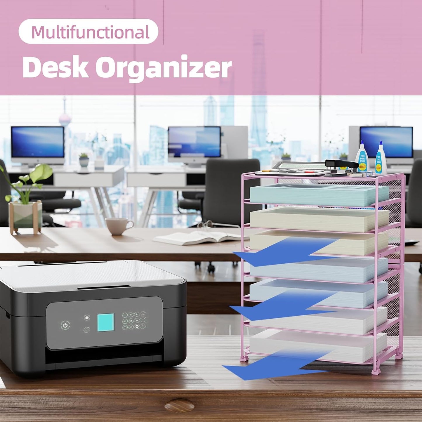 Simple Trending 2 Pack 8 Tier Letter Tray Paper - Mesh Desk File Organizer for Office School Desktop, Black