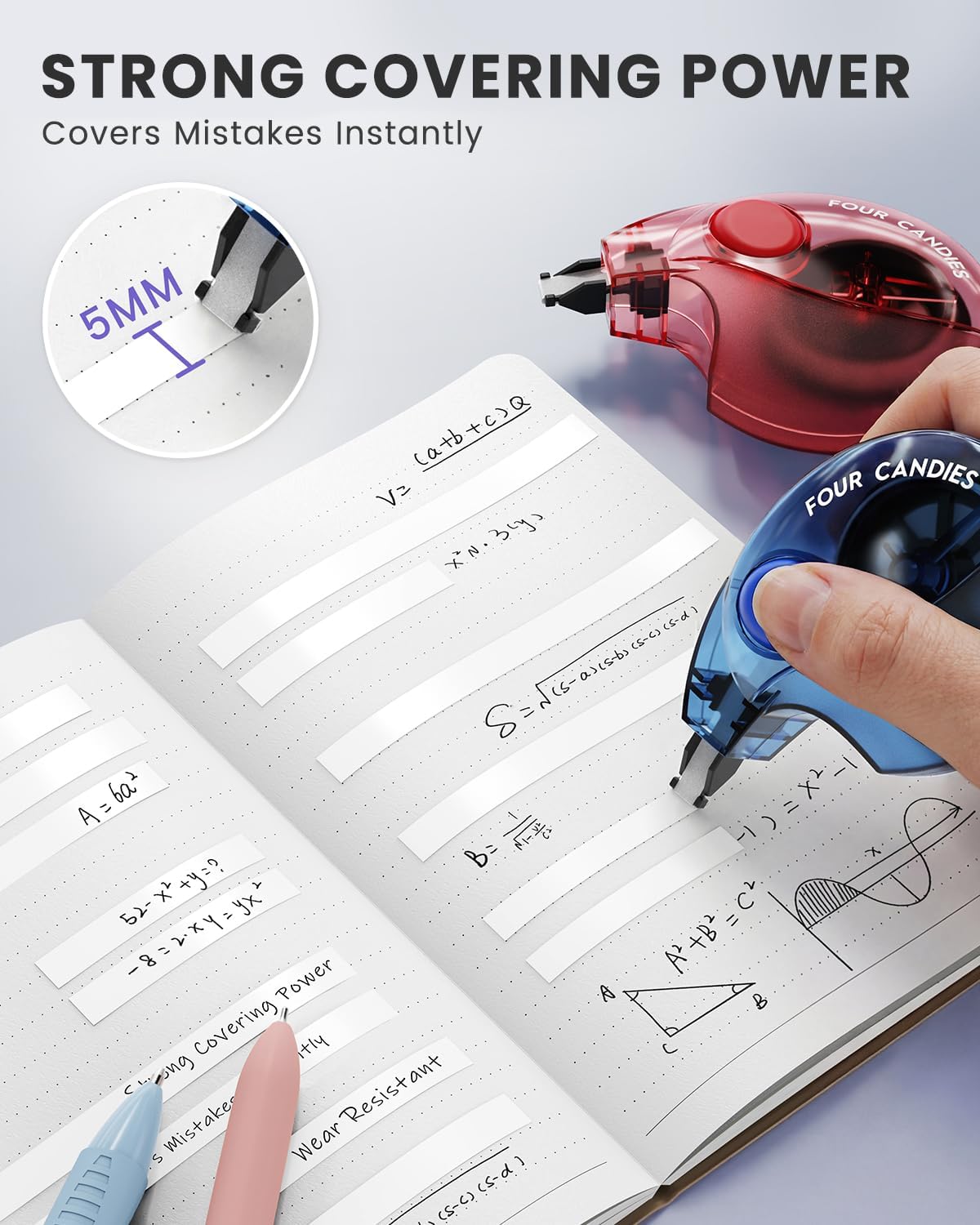 Four Candies Silent Correction Tape, White Correction Tape 6 Pack, 26.2ft, Ergonomic Easy-to-Use Applicator, Fast Clean Instant Corrections, Smooth High-Opacity Tear-Resistant Office & School Supplies