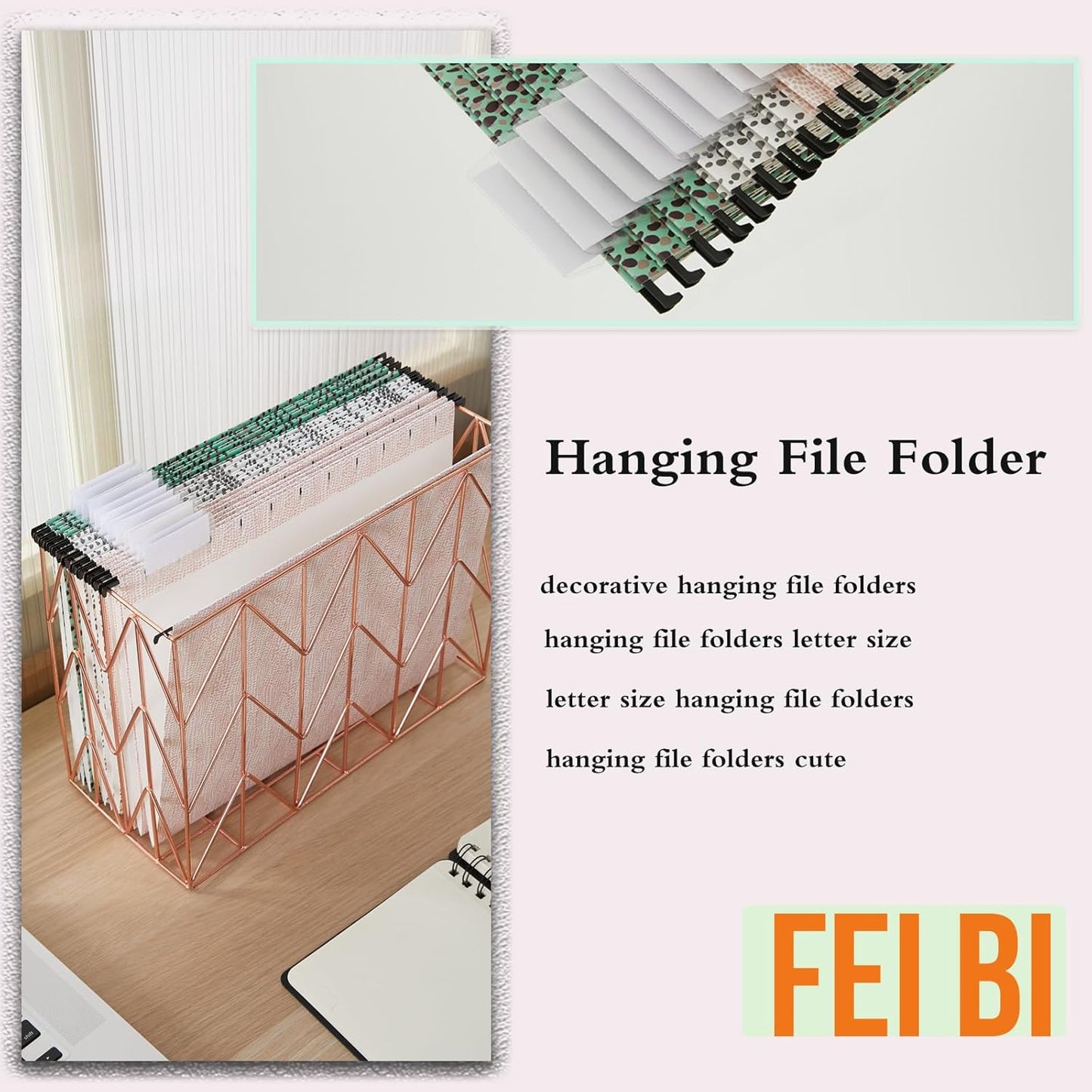 6 Pack Hanging Folder File Cabinet Organizer Letter Size 1/5 Cut Adjustable Label Decoration Home Office School Classroom, Green