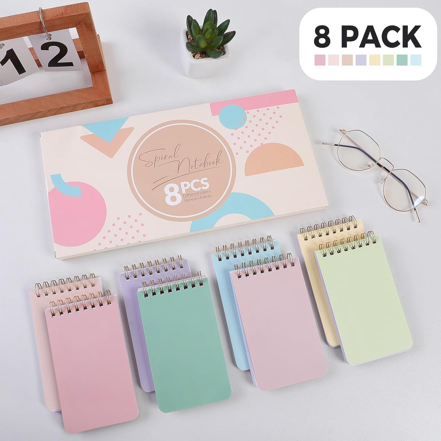 SKYDUE Small Notebooks, 3x5 Pocket Notepads with Aesthetic Covers, Mini Spiral Notebook with Lined Pages for Work Nursing School Essentials, Set Of 8