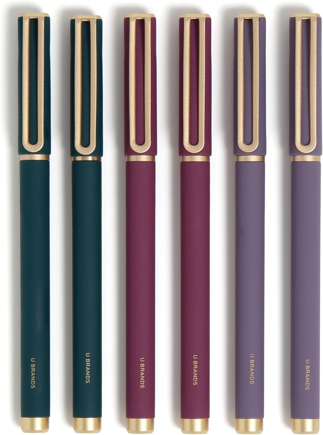 U Brands Catalina Felt Tip Pens, Set of 6 Black Ink Pens, Soft Touch Jewel Tones, Gold Details, Medium (0.7 mm) Point