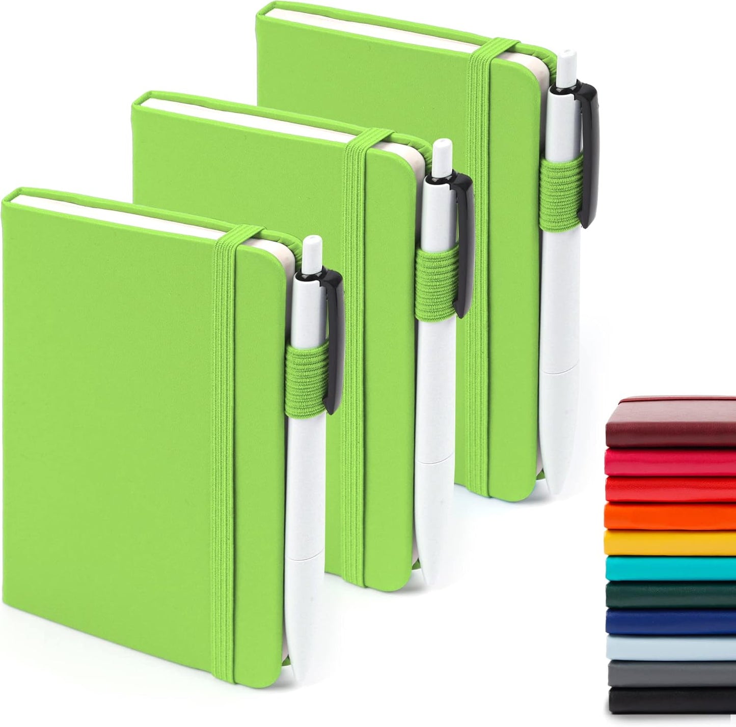 feela 3 Pack Pocket Notebook Journals with 3 Black Pens, A6 Mini Cute Small Journal Notebook Bulk Hardcover College Ruled Notepad with Pen Holder for Office School Supplies, 3.5”x 5.5”, Gray