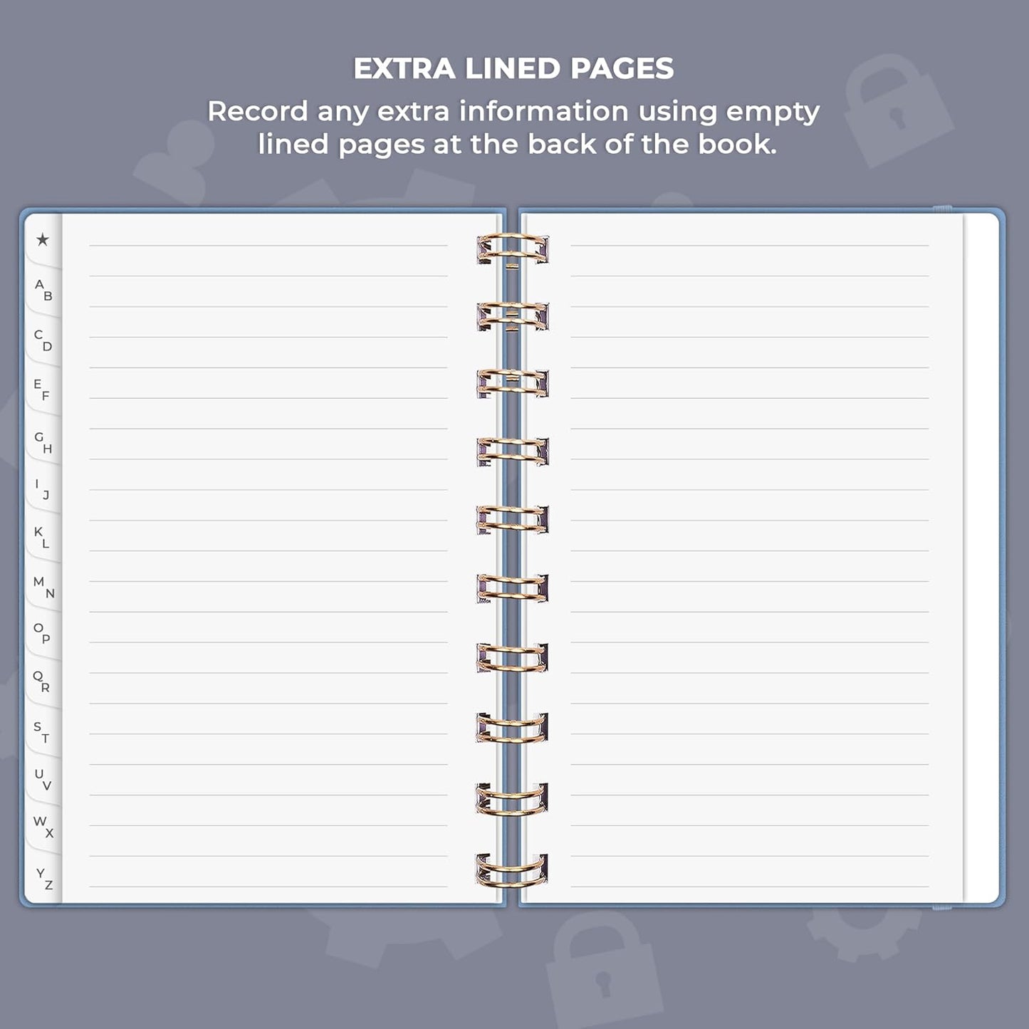 Clever Fox Password Book Spiral – Internet Address & Password Organizer with Laminated Alphabetical Tabs – Password Keeper Journal – Hardcover, Medium Size, 6.1x7.7” (Mystic Blue)