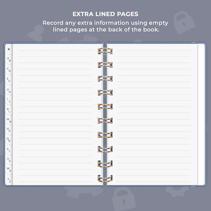 Clever Fox Password Book Spiral – Internet Address & Password Organizer with Laminated Alphabetical Tabs – Password Keeper Journal – Hardcover, Medium Size, 6.1x7.7” (Mystic Blue)