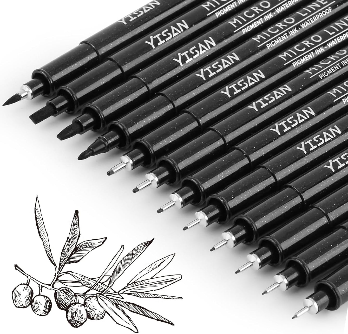 YISAN Drawing Art Pens,Micro Fineliner Pens,Fine Tip Manga Markers for Artist Sketch Technical,Black,12 Set,902195