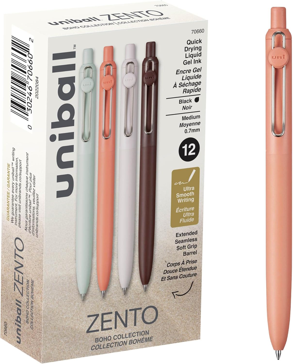 uni-ball Zento Gel Ink Rollerball Pens, 4 Black Medium Point Smooth Writing Pens, Colored Japanese Pens, Muted Colors