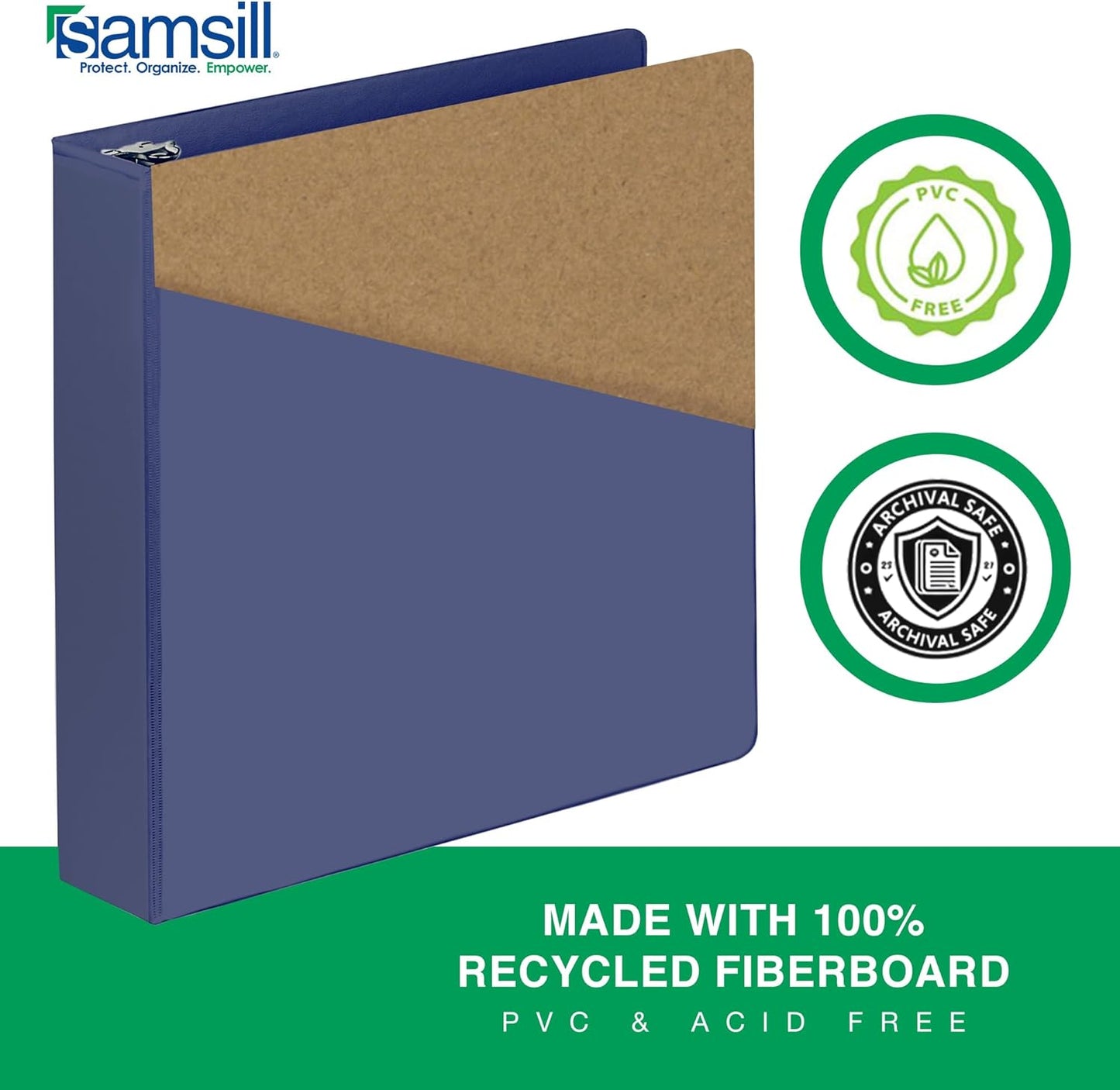 Samsill Durable 4 inch 3 Ring Binder, D Ring Binder, 100% Recycled Chipboard, Black, 2 Pack
