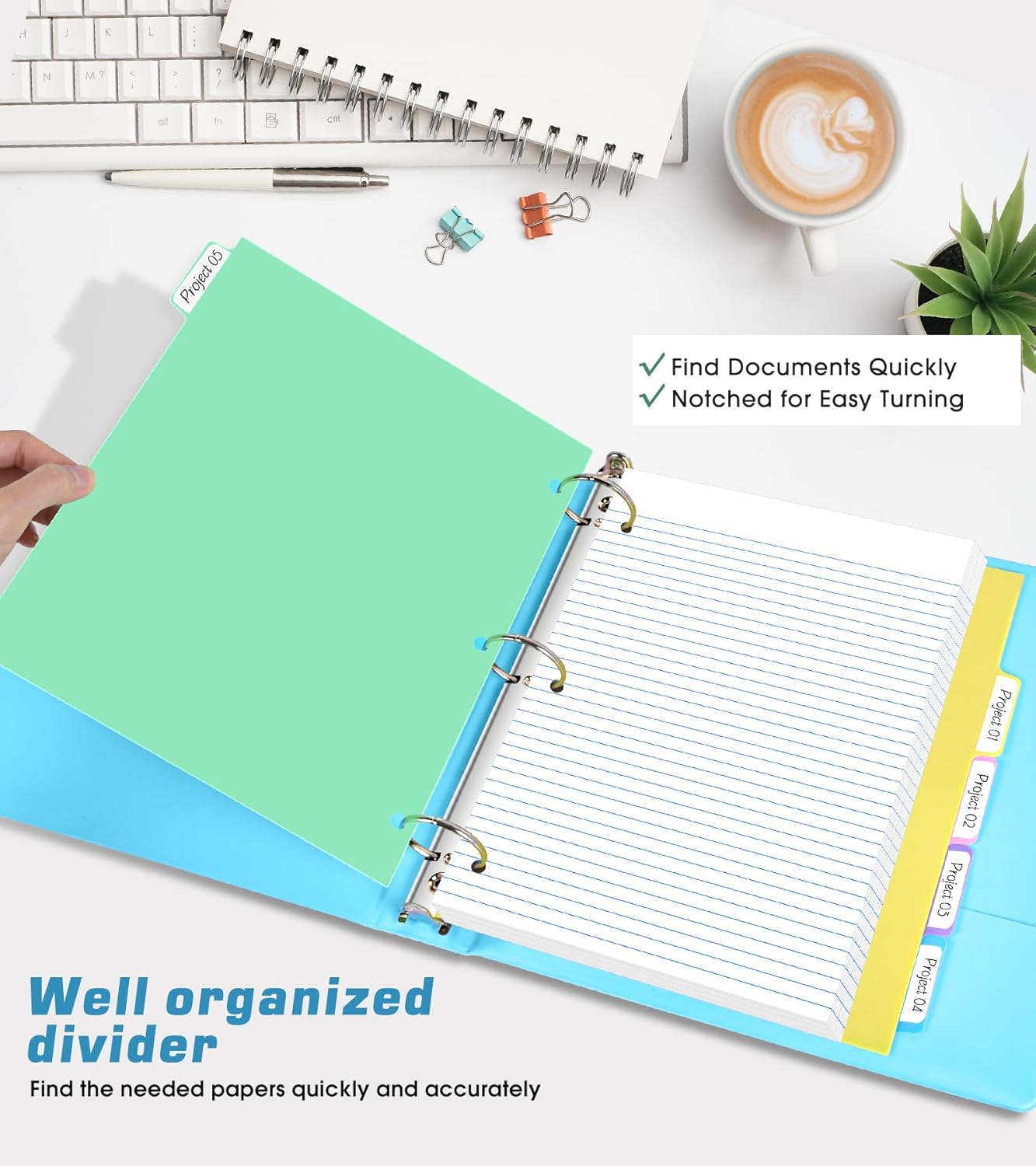 3 Ring Binder 1.5 inch，Cute Binder Organizer with 5 Tab Dividers Fits 175 Sheets of 8.5x11 Paper,Customizable Clear Cover with Inside Pockets,Aesthetic 1.5" Three Ring Binders for School Office,Purple