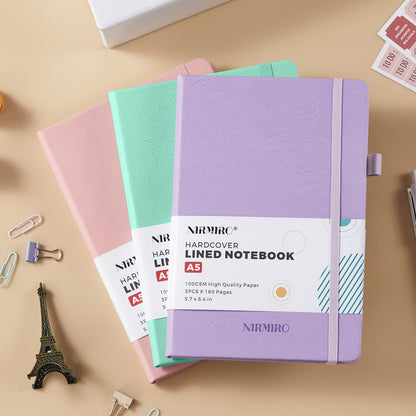 NIRMIRO Small Notebook Journals, 3 Pack Mini Pocket Note pads for Men & Women Writing, A6 Small Leather Notepad 3.7" x 5.7" with Pen, Black, Red, Green
