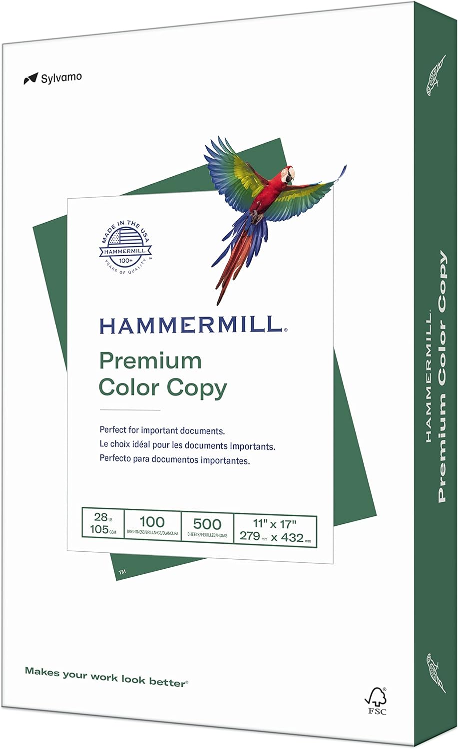 Hammermill Printer Paper, Premium Color 28 lb Copy Paper, 8.5 x 11-5 Ream (2,500 Sheets) - 100 Bright, Made in the USA, 102450C, White