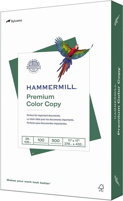 Hammermill Printer Paper, Premium Color 28 lb Copy Paper, 8.5 x 11-5 Ream (2,500 Sheets) - 100 Bright, Made in the USA, 102450C, White