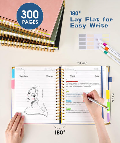 Hardcover Spiral Notebook Journal with Removable Dividers Tabs, 300 Pages Leather 5 Subject Notebook College Ruled, 8"x10" Large B5 Notebooks for Work School Note taking, Lined Journal for Women, Pink