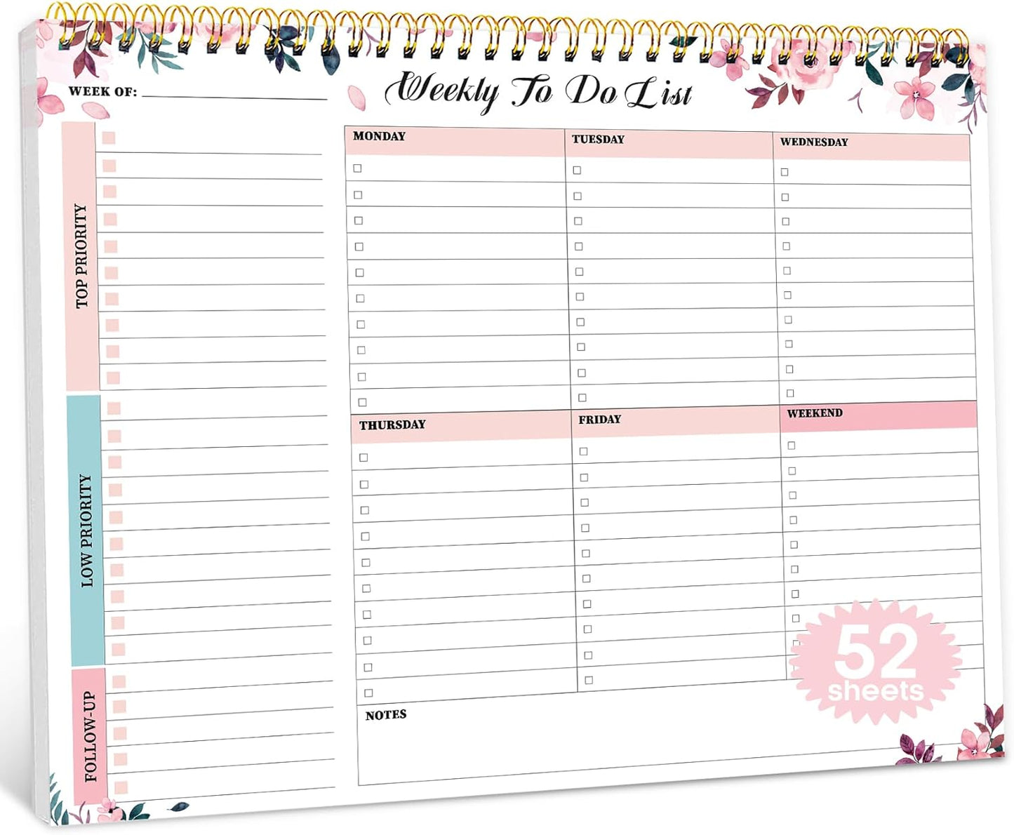 Taja Weekly To Do List Notepad with 52 Undated Sheets（8.5"×11"）- Weekly Desk Planner for Women & Man, Work and Home -1 Pack Violet Dream