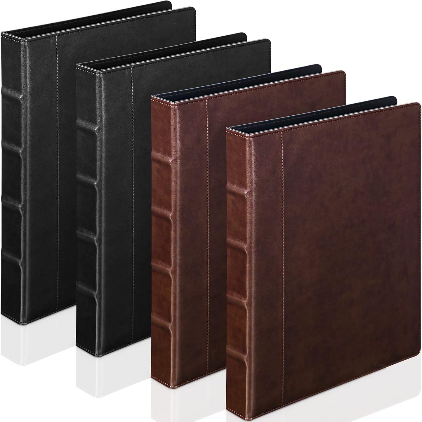 Yexiya 4 Pcs Vintage Hardback 3 Ring Binder Planner Portfolio Leather Round Ring Binder Organizer Holds 200 Sheets with 2 Inner Pockets, 13 x 10 Inch(1 Inch,Black)