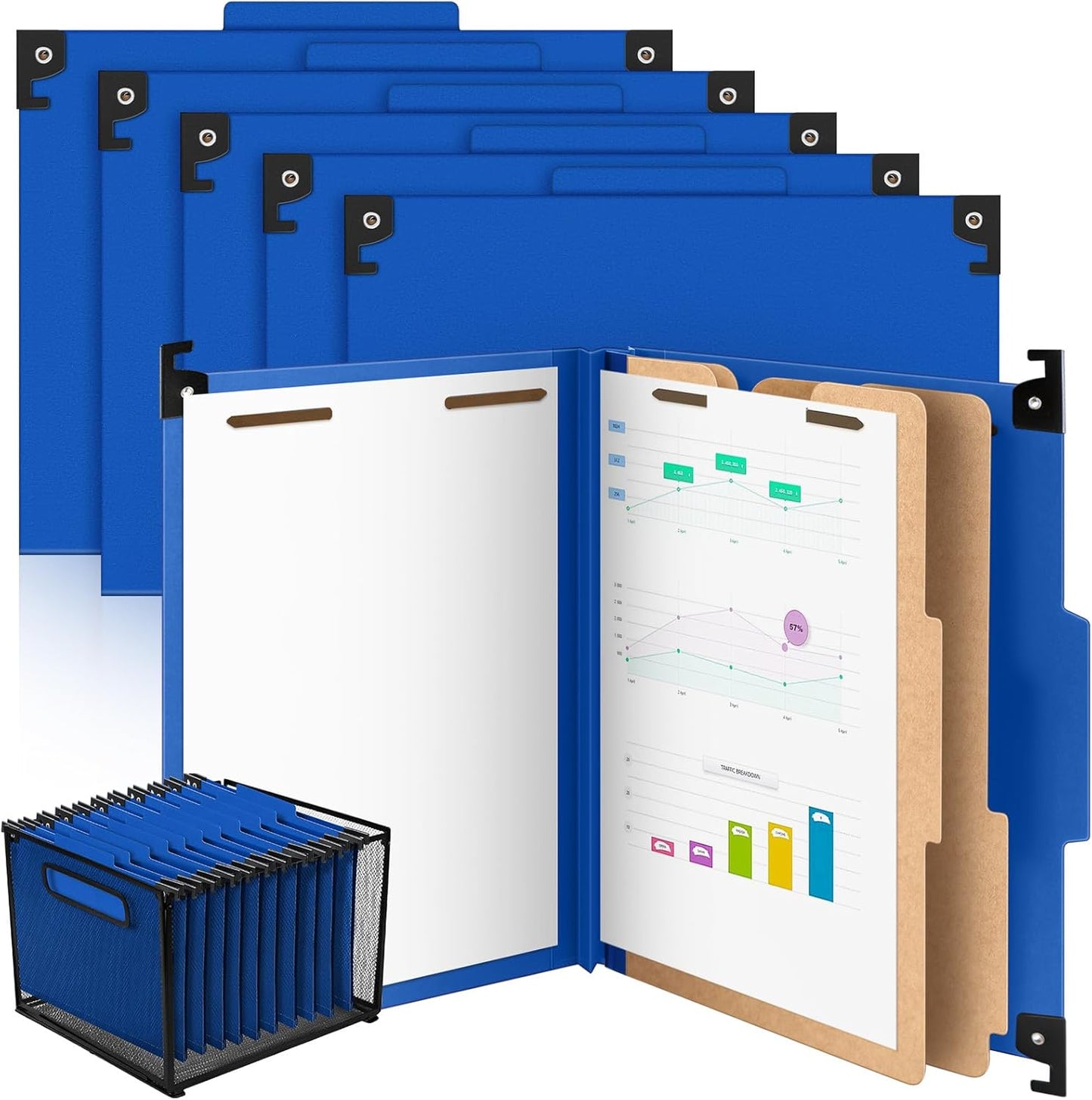 Henoyso 10 Pcs Hanging Classification Folders Bulk with 2 Prongs, 1 Divider Letter Size, 2 Inch Expansions Pressboard File Folder, 1/3-cut Tab File Organizer (1 Divider,Green)