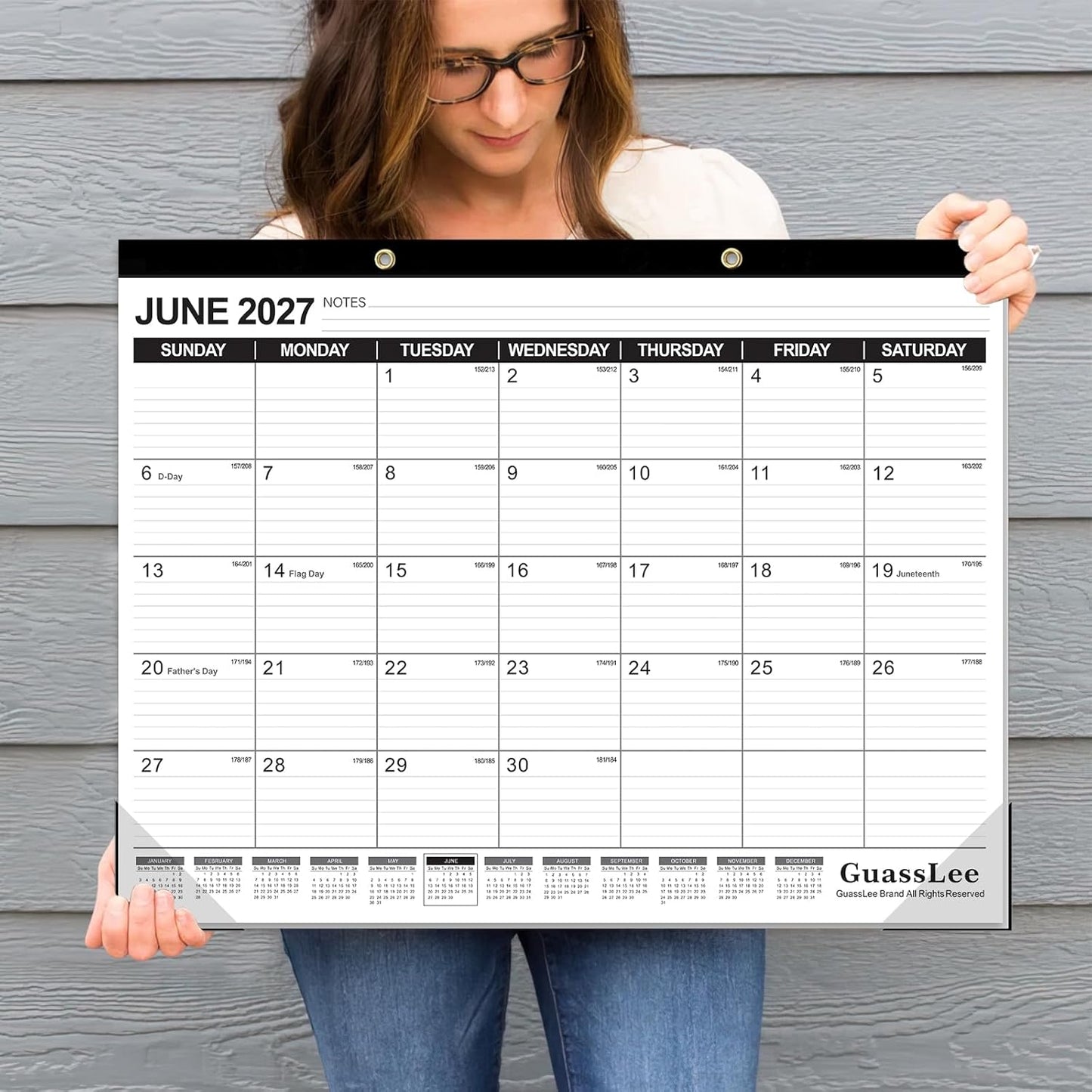 GuassLee Desk Calendar 2026-2027 - 19 Months Academic Calendar 17" × 11.5" Desktop Calendar from Jun. 2026 to Dec. 2027 with Julian Date for Home School Office Desk Top Organizing