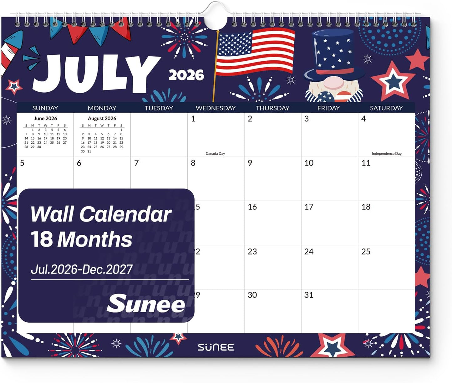 SUNEE Wall Calendar 2026 21 Months Apr. 2026 - Dec. 2027, 14.5"x11.5" Big Grid Hanging Calendar with Note for Organizing & Planning, Monthly Calendar 2026-2027 with Last Month and Next Month, White