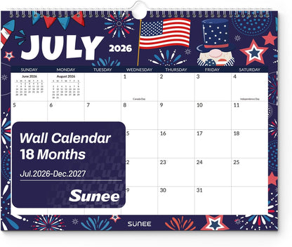 SUNEE Wall Calendar 2026 21 Months Apr. 2026 - Dec. 2027, 14.5"x11.5" Big Grid Hanging Calendar with Note for Organizing & Planning, Monthly Calendar 2026-2027 with Last Month and Next Month, White
