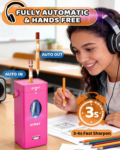 AFMAT Electric Pencil Sharpener, Rechargeable & Cordless, Fully Automatic Pencil Sharpener for Classroom, Auto in & Out, 5 Sharpness Modes, Heavy Duty Sharpeners for 6-12mm No.2/Jumbo Pencils PSC7