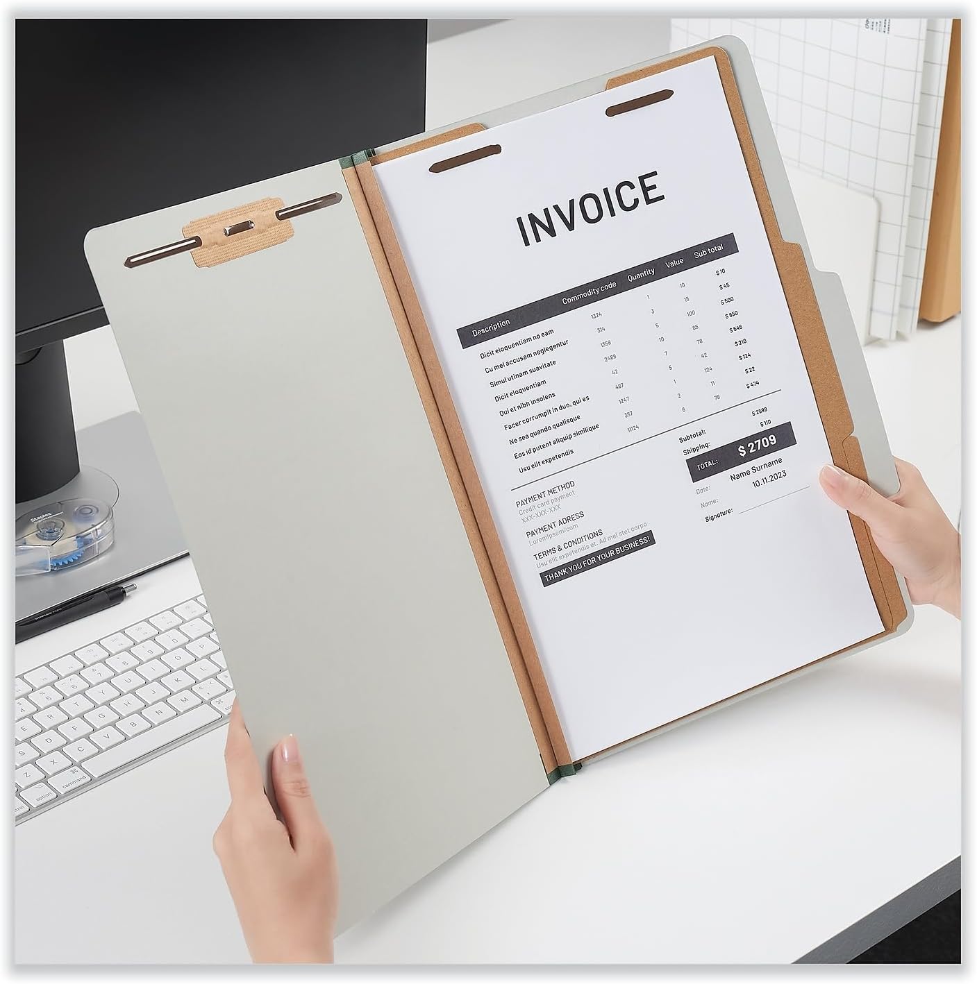 Universal Pressboard Classification Folder, Legal, Six-Section, Gray, 10/Box (10282)