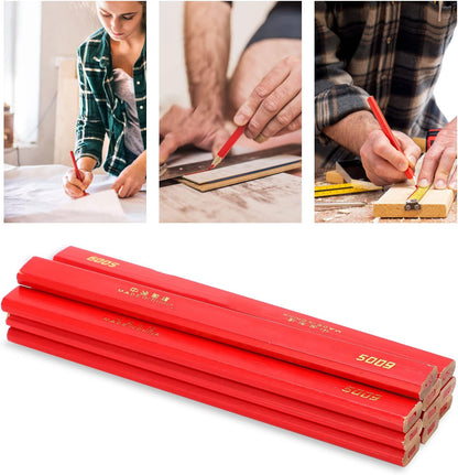 10Pcs Red Carpenter Pencils,170mm Flat Octagonal Carpentry Hard Construction Pencils, Wooden Lead Pencil, Flat Wooden Lead Carpenter for Wood Working Architect Marking(Red)