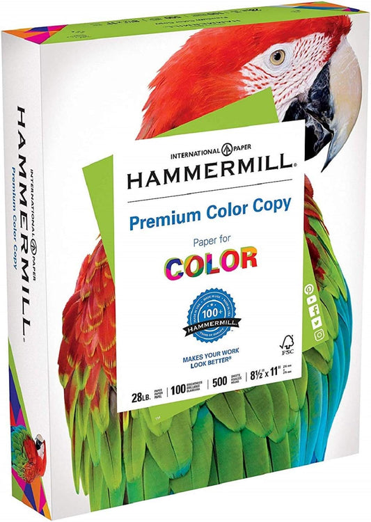 Hammermill Premium Color Copy Paper, 8.5 x 11 Letter Size, 28lb, 100 Bright, 1 Ream / 500 Sheets (102467R) Acid Free - 2 Pack