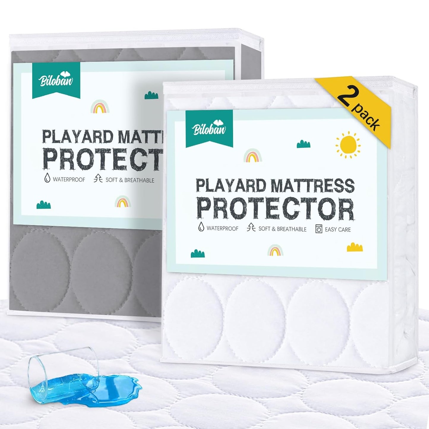 Crib Mattress Protector Sheets Waterproof 2 Pack, Quilted Crib Mattress Pad Cover Fitted Fits for Toddler Bed Mattress, White, 52” x 28”