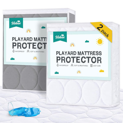 Crib Mattress Protector Sheets Waterproof 2 Pack, Quilted Crib Mattress Pad Cover Fitted Fits for Toddler Bed Mattress, White, 52” x 28”