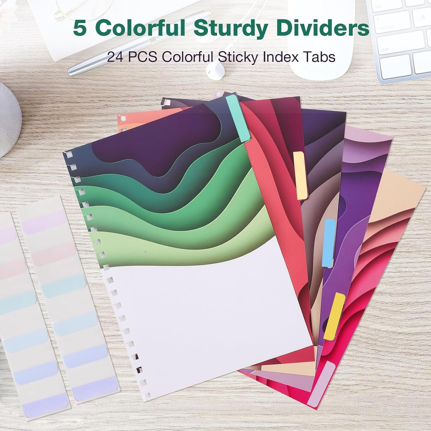 College Ruled Notebook, Spiral Notebook, Leather Hardcover Notebook Journal for Women Men, 5 Subject Notebook with Dividers, Journaling Notebooks for Work School, B5 Lined Notebook, 8" x 10", Teal