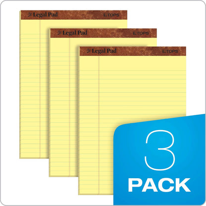 TOPS The Legal Pad Writing Pads, 8-1/2" x 11-3/4", Canary Paper, Legal Rule, 50 Sheets, 3 Pack (75327)